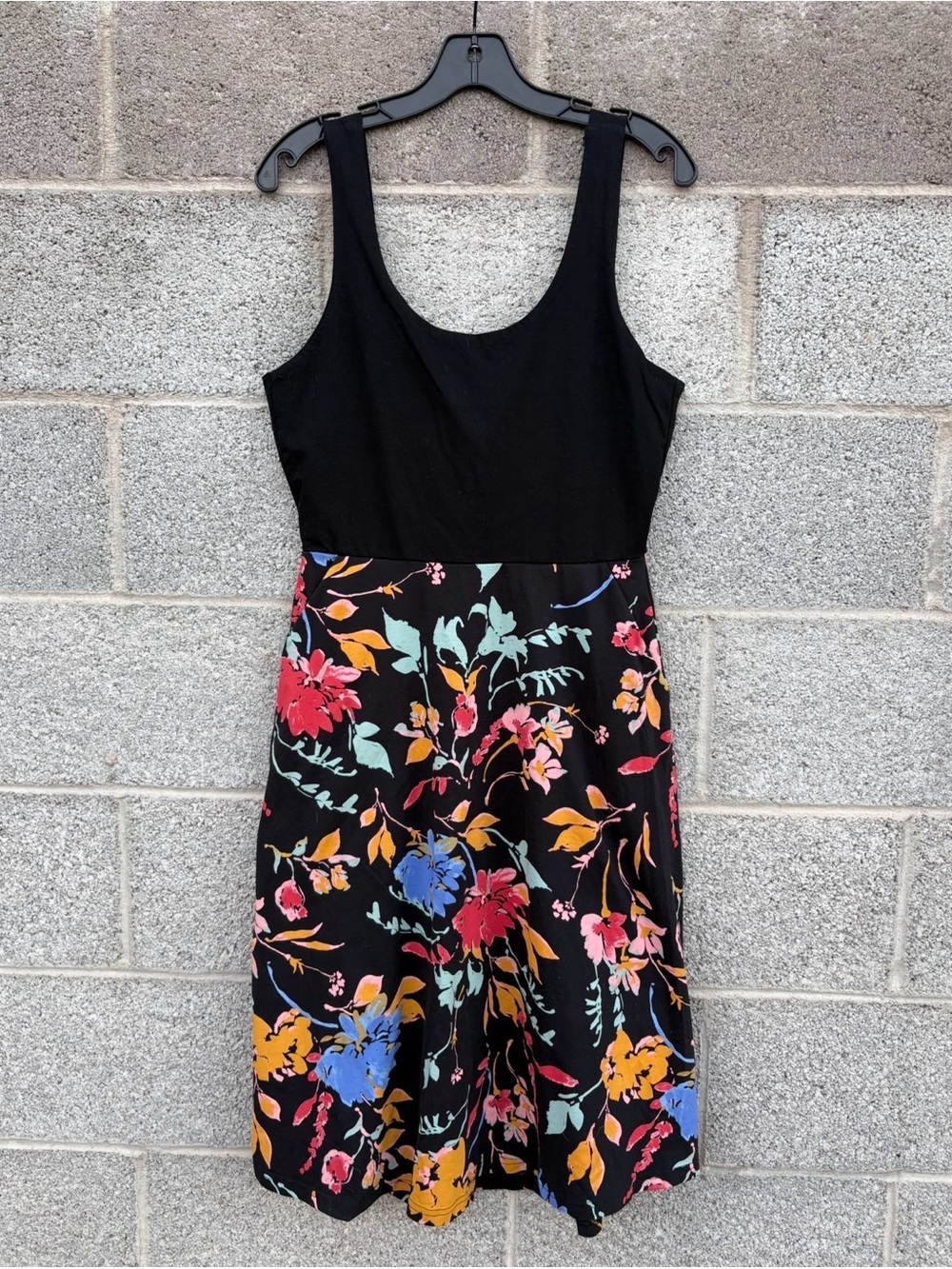 Pact Medium Organic Cotton Fit & Flare Tie-Back Dress Nightfall Blooms Pockets